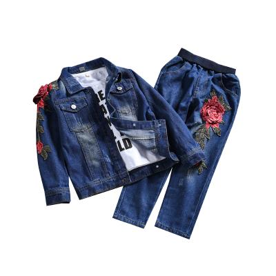 China Casual Denim Jacket Fit Pants Korean Wholesale Brand Custom Clothing Girls Jeans Baby 2 Pieces Gift Set Jeans Clothes for sale