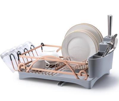 China Durable Rust Proof Aluminum Dish Drying Rack And Drainer Set With Removable Cutlery Rack for sale