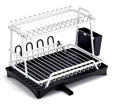 China Custom OEM Storage Rack Organizer Over Sink Plate Dish Rack 2 Tier Aluminum Drying Dish Rack Durable Aluminum for sale