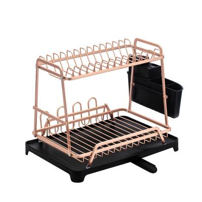 China Viable Aluminum Kitchen Storage Racks Organization 2 Layer Kitchen Sink Drainer Dish Drying Rack for sale