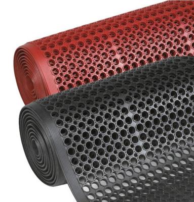 China Perforated Whole Roll Anti Fatigue Oil Proof Mat Hollow Drainage Kitchen Honeycomb Workshop Floor Rubber Mat With Holes Roll for sale