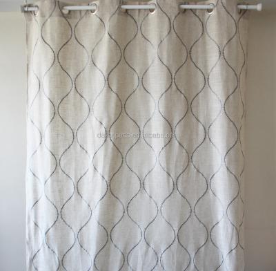 China Modern Gray Polyester /Linen Decoration Eyelets The Curtain With Geometric Embroidery for sale