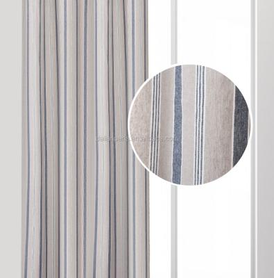 China Mediterranean Curtain in Navy Blue Strip Cotton Eyelets Decoration for Summer for sale