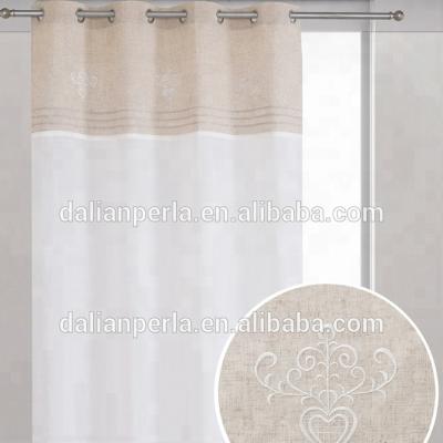 China Home Decor / Cottage Everyday Canvas Style Pleated Polyester Lace Eyelets The Curtain With Heart Embroidery for sale