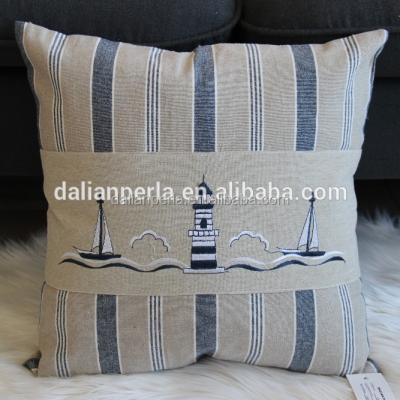 China Washable 100% Cotton Navy Style Sofa Embroidered Cushion Cover for sale