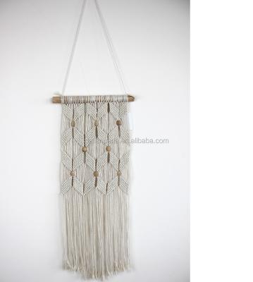 China Classic handmade yarn cotton macrame wall hanging with wooden beads for home decoration for sale