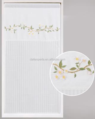 China Hot Selling Polyester Strip Voile Short Fresh Appearance Curtain With Flower Embroidery for sale