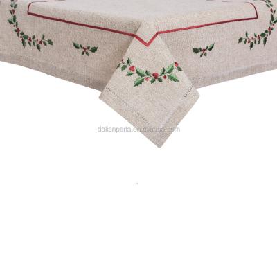 China Decoration / Linen Hot Sale Polyester Tablecloth With Embroidery For Christmas for sale