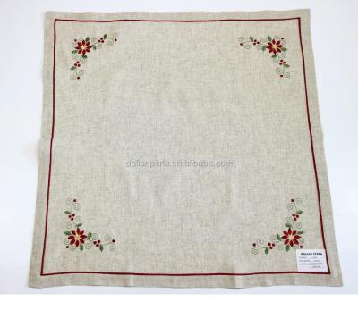 China Good Quality Polyester / Linen Washable Red Tablecloth With Flowers Embroidery For Christmas for sale