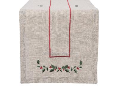 China Cottage Polyester/Tablerunner Canvas with Greenery Flower Embroidery for Christmas Xmas for sale