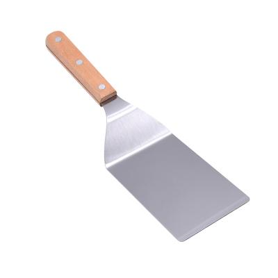 China Sustainable Wood Riveted Handle Stainless Steel Restaurant BBQ Grill Spatula Turner for sale