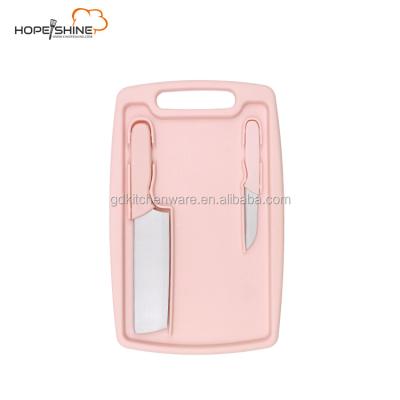 China Sustainable Household Plastic Cutting Board Set With 2 Pcs Knives Cutting Cooking Tools for sale