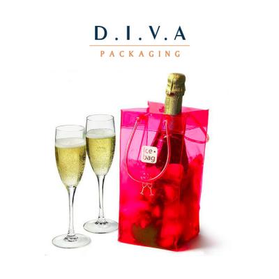 China Durable plastic pvc water resistant chiller cooler wine bottle ice bag with tube handles for sale