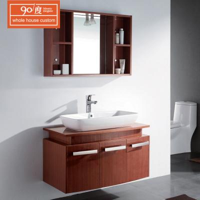 China Luxury Hotel Furniture Modern Floor Mounted Bathroom Furniture 3 Doors Wooden Bath Room Cabinet With Mirror Vanity for sale