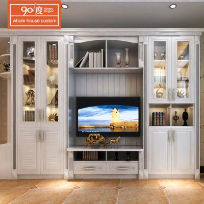 China Environmental Friendly Matte White PVC Led TV Stand Furniture Membrane Pressure Board MDF Led TV Stand for sale