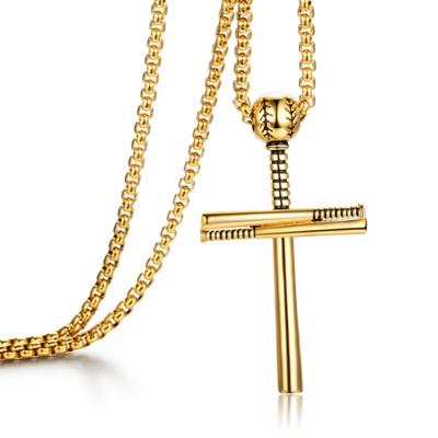 China Environmental Friendly Hot Selling Gold Design Stainless Steel Necklace Baseball Cross Pendant Necklace for sale