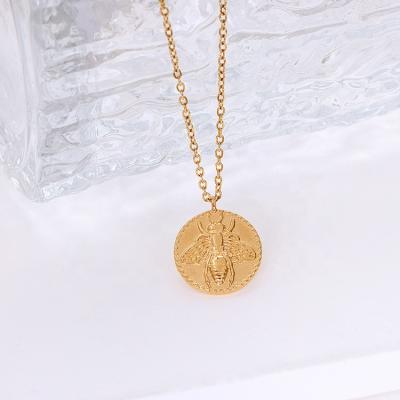 China Environmental Friendly 18K Gold Plated Tarnish Free Stainless Steel Insect Bee Coin Embossing Necklace for sale