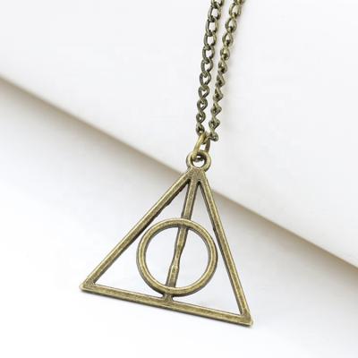 China Environmental Friendly Death Fashion Torque Alloy Necklaces Harrys Potter Hallows Rotating Triangle Necklace for sale