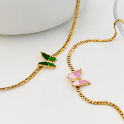 China Environmental Friendly Waterproof Jewelry Women Choker Free Necklace Tasty Tarnish 18K Gold Plated Stainless Steel Green Butterfly Necklace for sale