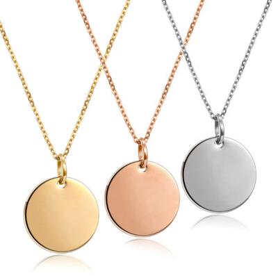 China Environmentally Friendly Custom Logo Disc Around 18k Metal Coin White Gold Engraved Pendant Necklace for sale