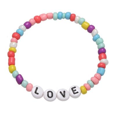 China Amazon Letter Environmental Friendly Hot Selling Acrylic Beads Stretch Bracelets BFF Initial Seed Bead Kids Glass Bracelet for sale