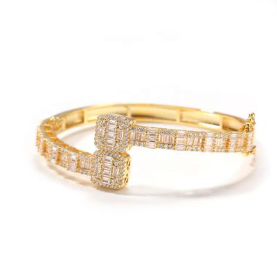 China Luxury Environmentally Friendly Drop Shipping Bracelets & Bangles Iced Out CZ Diamond Baguette Bracelet Cuban Link Cuff Bangles Jewelry for sale