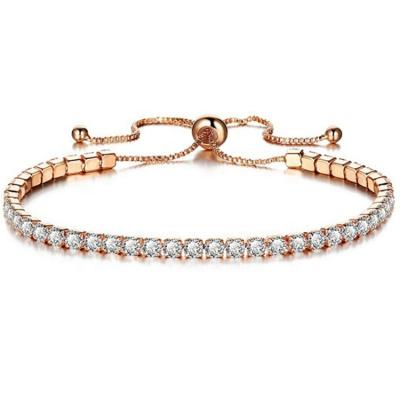 China Fashion Environmental Friendly Jewelry 18k Rose/White Gold Chain Round Shape 3mm CZ Zircon Diamond Adjustable Tennis Bracelets For Women for sale