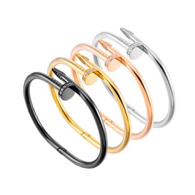 China Amazon Environmental Friendly Hot Selling Fashion Brand Luxury Women Stainless Steel 18K Gold Nail Bangles Bracelet Bangle for sale