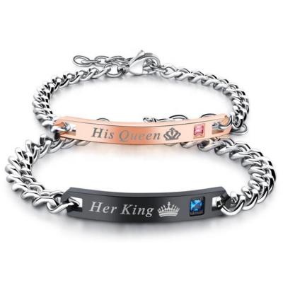 China New Arrival Environmentally Friendly His Queen His Bangle Crystal Crown Charm Bangle King His Beauty Her Beast Crown Couples Bracelet for sale