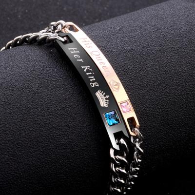 China Environmental Friendly Stainless Steel Link Chain His King His Queen Couple Bracelets for sale