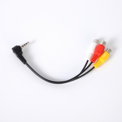 China Car 3.5mm 90 Degree Rectangle 3RCA Male Plug to Female Y Adapter Audio Cable for sale