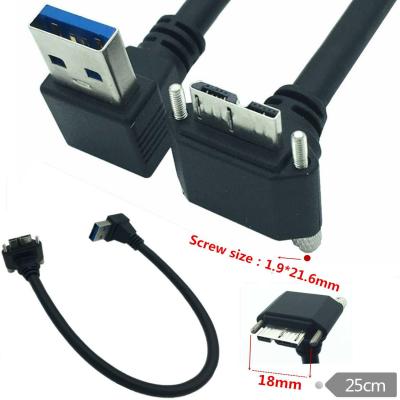 China Camera Double Elbow USB3.0 To Micro B 90 Degree Data Cable With Screw Lock For Fixing Industrial Camera Mobile Hard Disk for sale