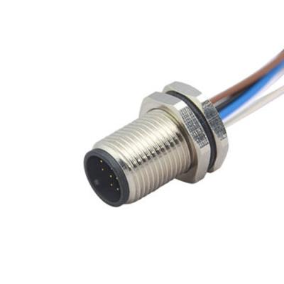 China M12 5pin 8pin A Male Automotive Code Front Panel Mount Connector With Electrical Wire for sale