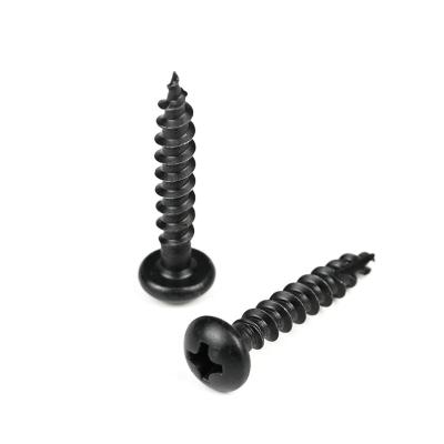 China Pan Head Round Phillips Black Chipboard Wood Screws Stainless Steel Self Tapping Decking Screws T/T Payment for sale