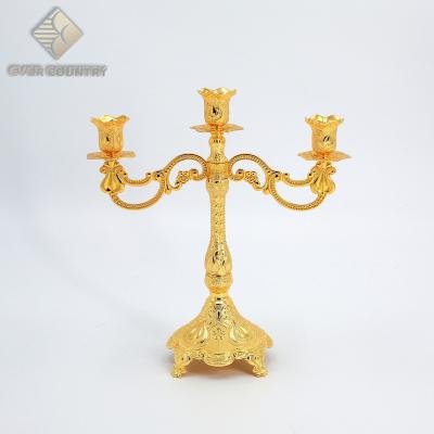 China Luxury embossed decor Tulip Medium Candlestick Seat beaded five-headed gold light viable hot sale for sale