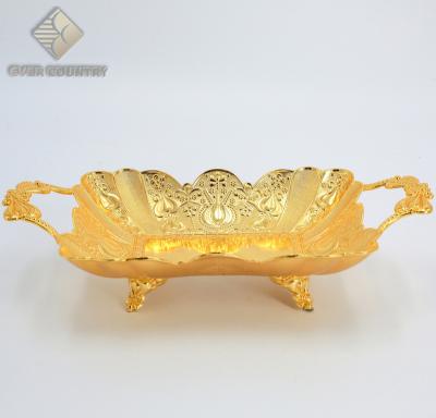 China 10 Inch Rectangle Viable Gold Plated Dish With Leg Tableware Wedding Decoration Chocolate Glass Dessert Tray Gold Dished For Fruit for sale