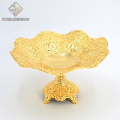 China Sustainable Luxury Gold Plated Modern Home Kitchen Fruit Table Top Decorating Reusable Metal Serving Candy Date Snack Storage Bowl for sale