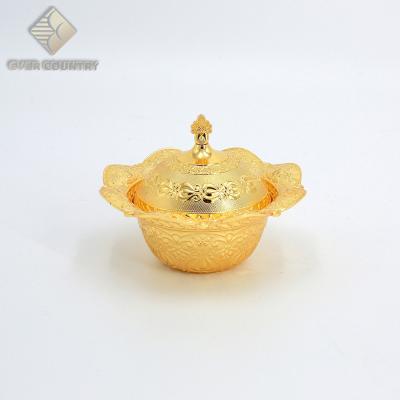 China Wholesale Viable Gold Plated Sugar Candy Bowl Jar Mid-Size Round Bowl With Cover for sale