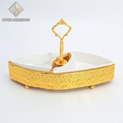 China Gold Plated Ceramic Stocked Luxury Home Wedding Tulip 2Pcs Triangle Sugar Pot for sale