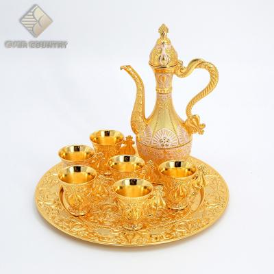 China 6Pcs Viable Gold Plated Tass With Coffee Pot With 9.5