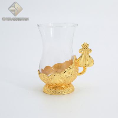 China Viable Vintage 6Pcs Gold Plated Tulip Cup Turkish Coffee Glass Arabic Coffee Cup Cup And Saucer for sale