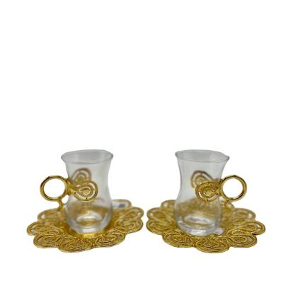 China Stocked 6 Pcs Kitchen Turkey Decorative Arabic Gold Plated Tea Cup With 6