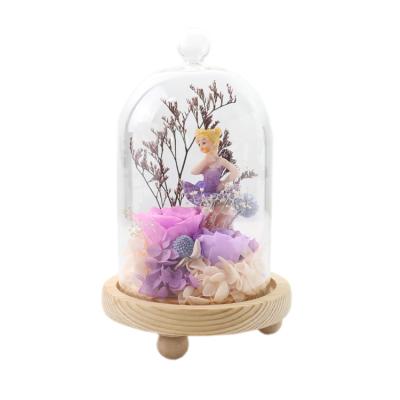 China Nordic Luminous Creative Immortal Flower Doll Glass Cover DIY Etental Style Flower Doll Glass Custom Bottle for sale