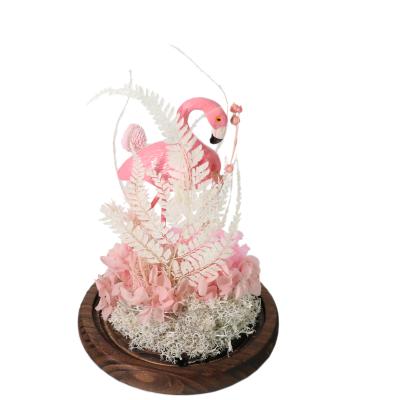 China Green Valentine's Day Gifts Environmental Protection LED Night Lights Home Decor Glass-topped Flamingos for sale