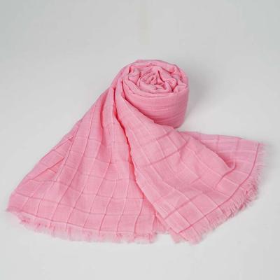 China Embossing 3D Polyester Scarf Solid Dyed Spun Polyester Hijab Export To Malaysia Market for sale