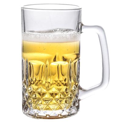 China Stock Thickened Household Cut Out Glass With Handle Tea Cup Large Capacity Large Beer Mug for sale