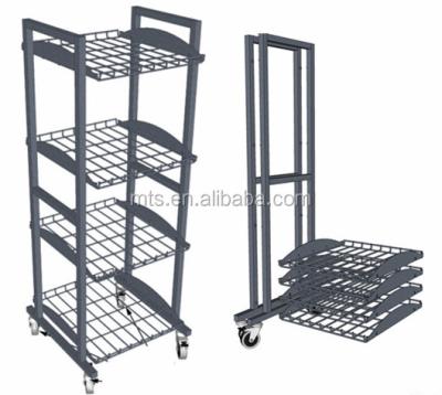 China Arket / Supermarket 4 Wheels Metal Display Stand 4 Tier Shop / Shop / Factory Supply Exhibition Advertising Display Rack for sale