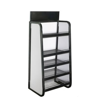 China Single Sided Multi Tier Metal Mesh Floor Display Rack Shelf Rack For Shop for sale