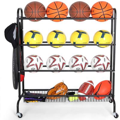 China Sustainable Organizer Metal Stand For Basketballs Footballs Volleyball / Sporting Goods Storage Cart Basketball Rolling Rack for sale