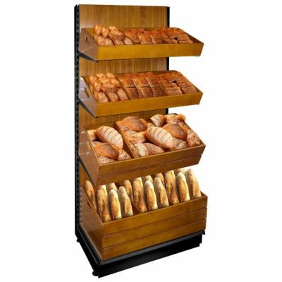 China Wooden Shelf Display Natural Wood And Metal Display For Bread And Bakery for sale